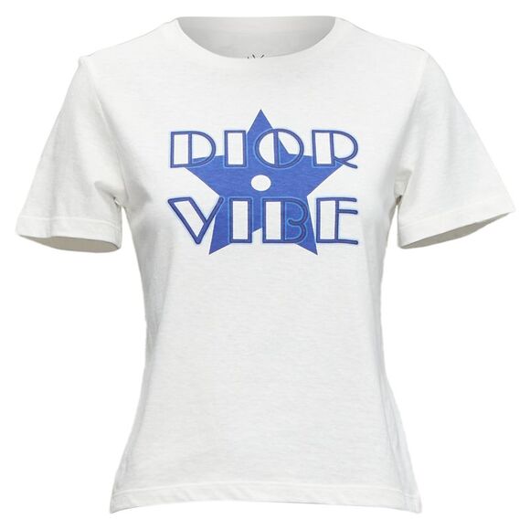 Dior Vibe Star Logo Graphic Print Cotton Linen Short Sleeve Tshirt - Picture 1 of 6